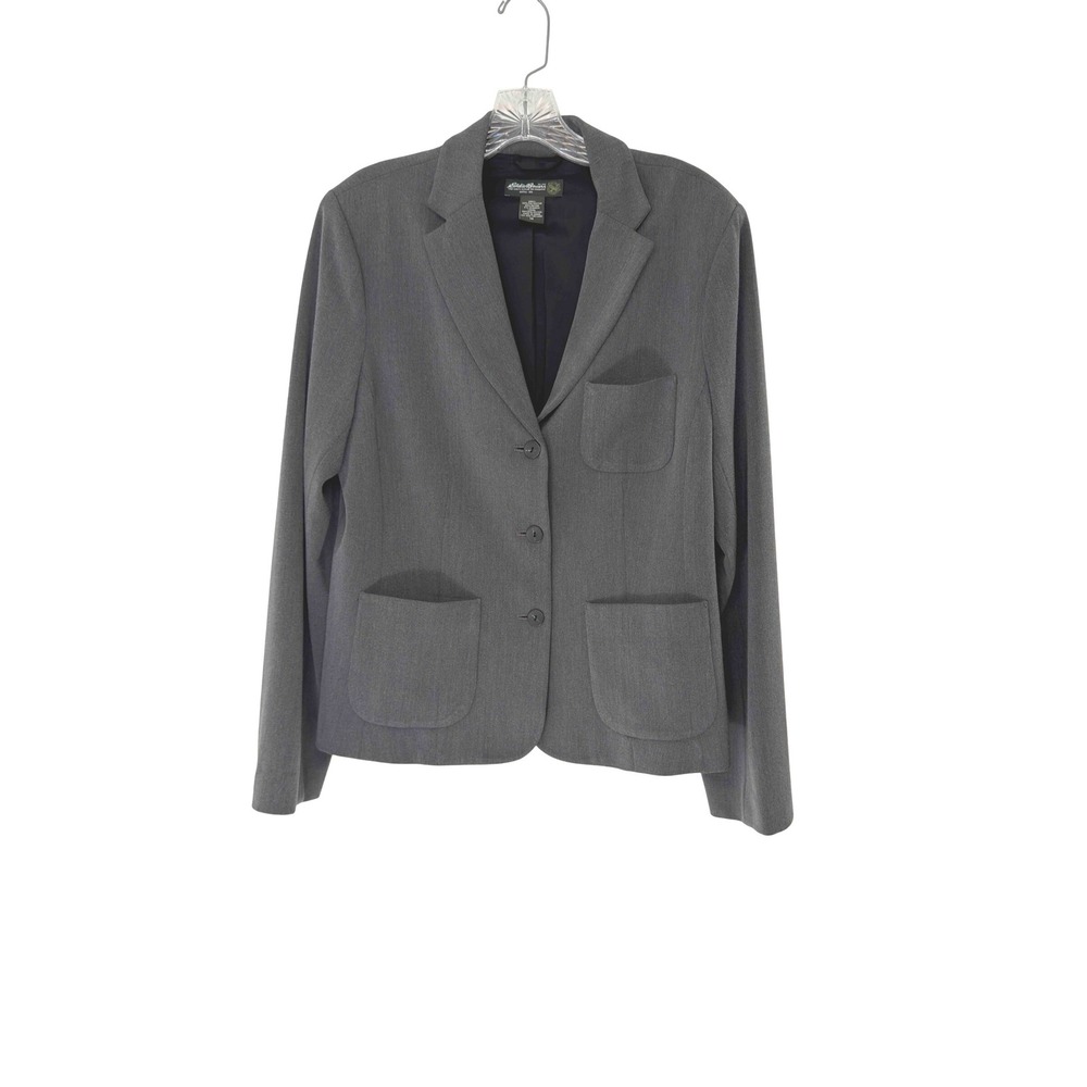 Eddie Bauer Blazer‎ Gray Women's Single Breasted Office Business Work Size 14